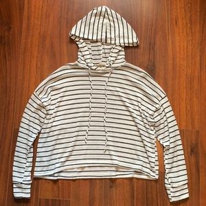 GINGER G Black/White Striped Cropped Hoodie Size L